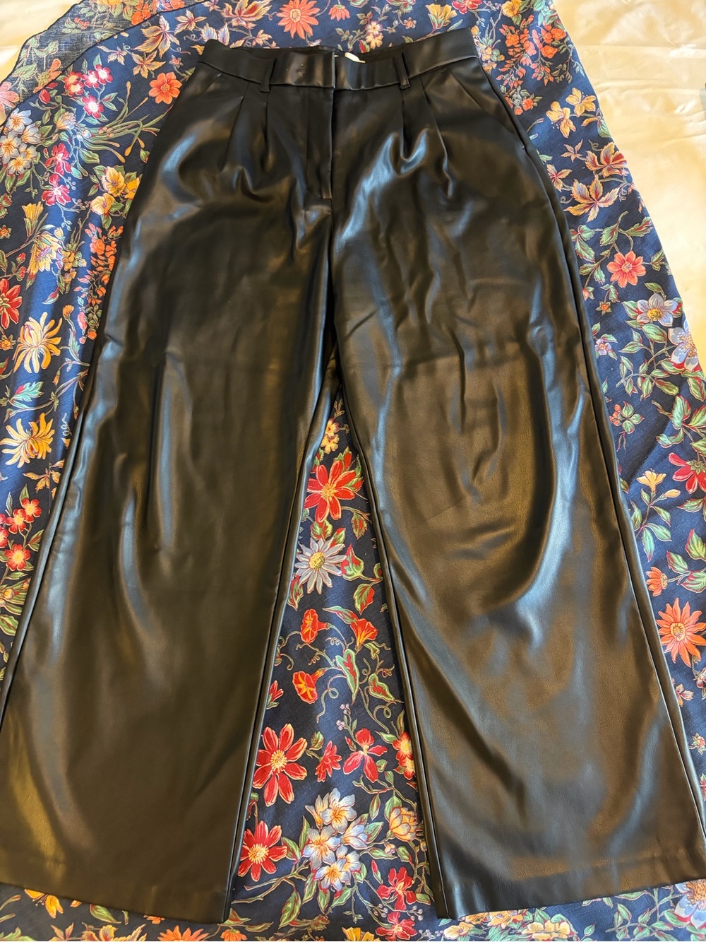 Abercrombie & Fitch Black Faux Leather Wide-Leg Pants